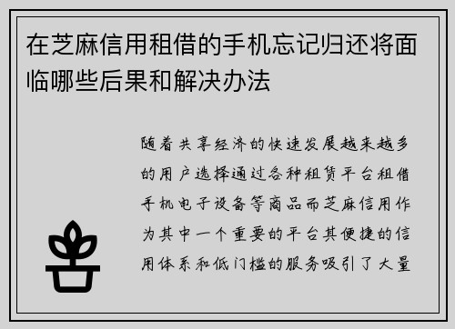 在芝麻信用租借的手机忘记归还将面临哪些后果和解决办法